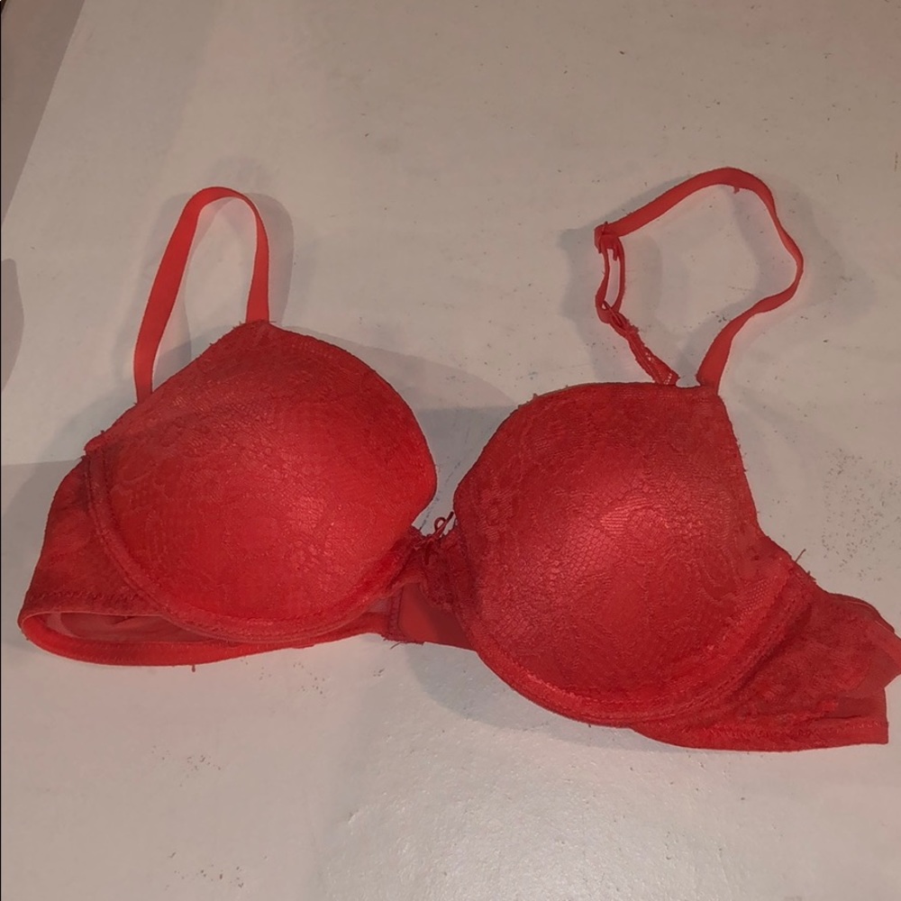 coral pink lace bra